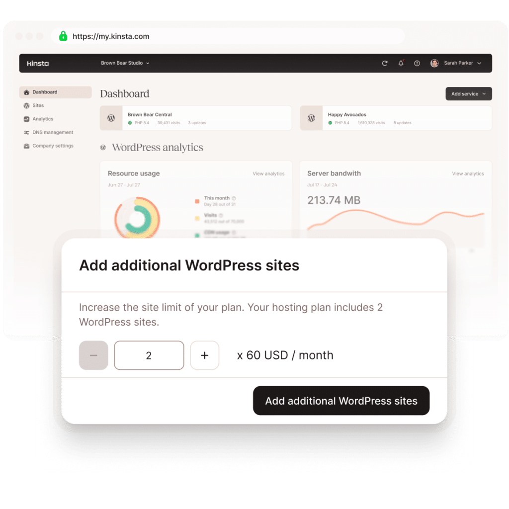 Add additional WordPress sites in MyKinsta