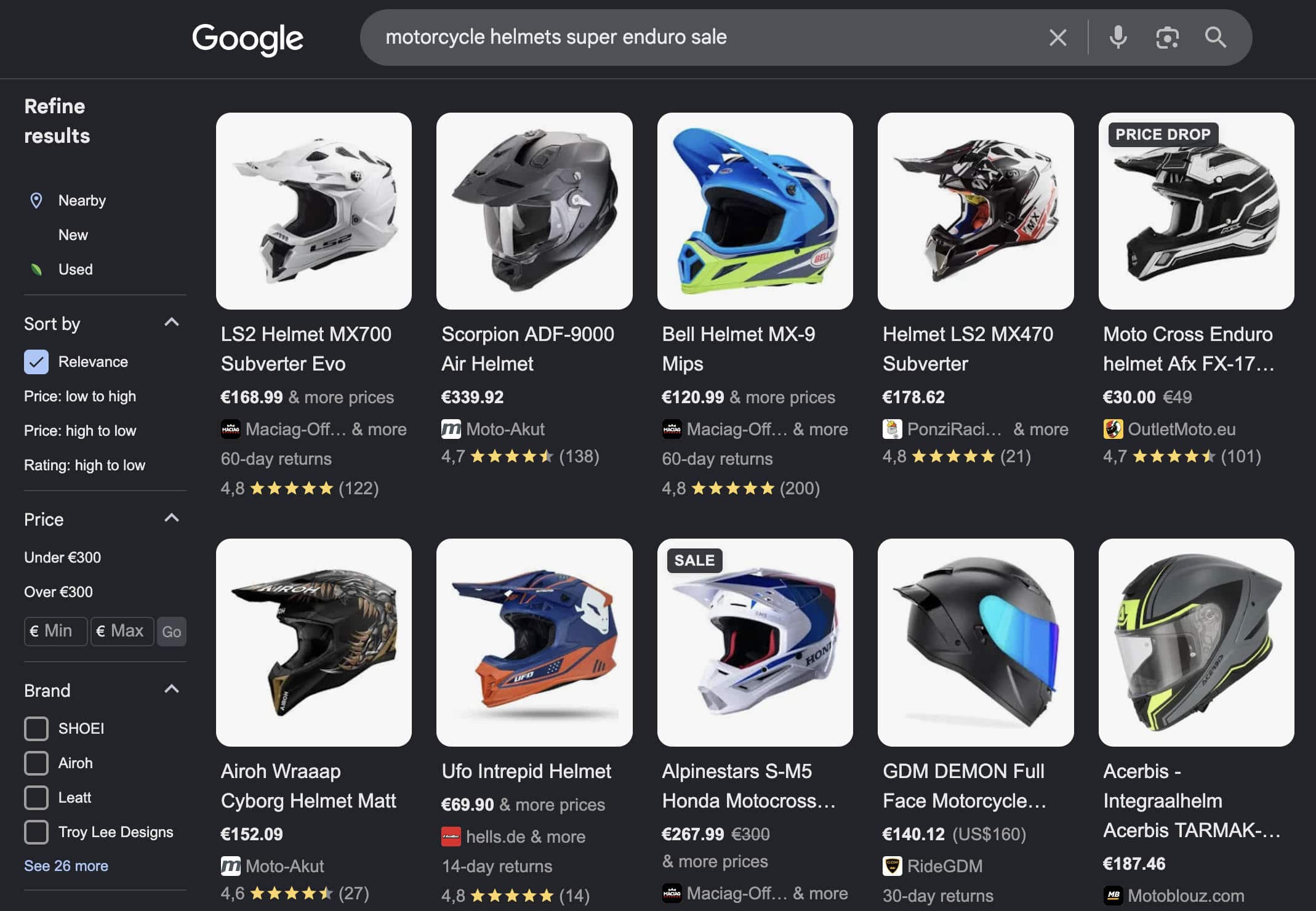 Comparação de produtos no Google Shopping.