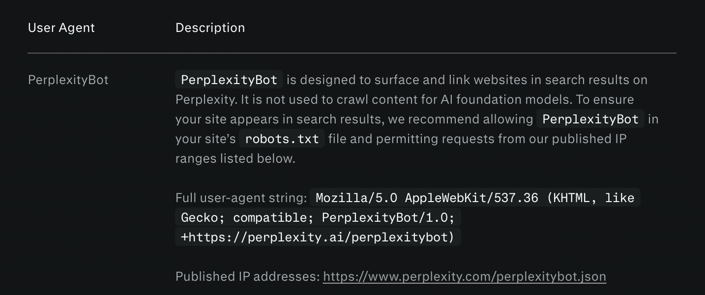 Descrição do PerplexityBot