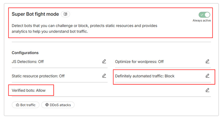 Modalità Super Bot Fight di Cloudflare