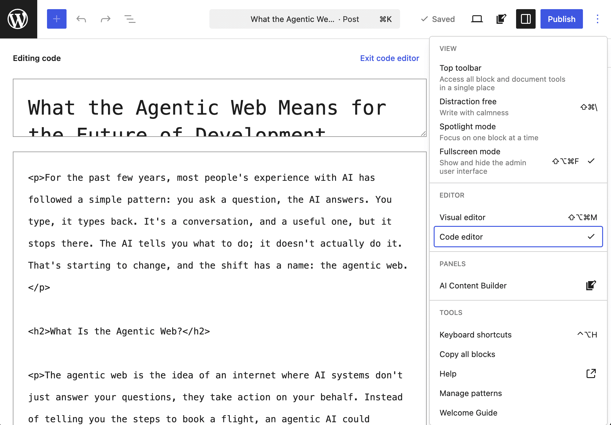 Le contenu de l’article n’est pas structuré en blocs Gutenberg