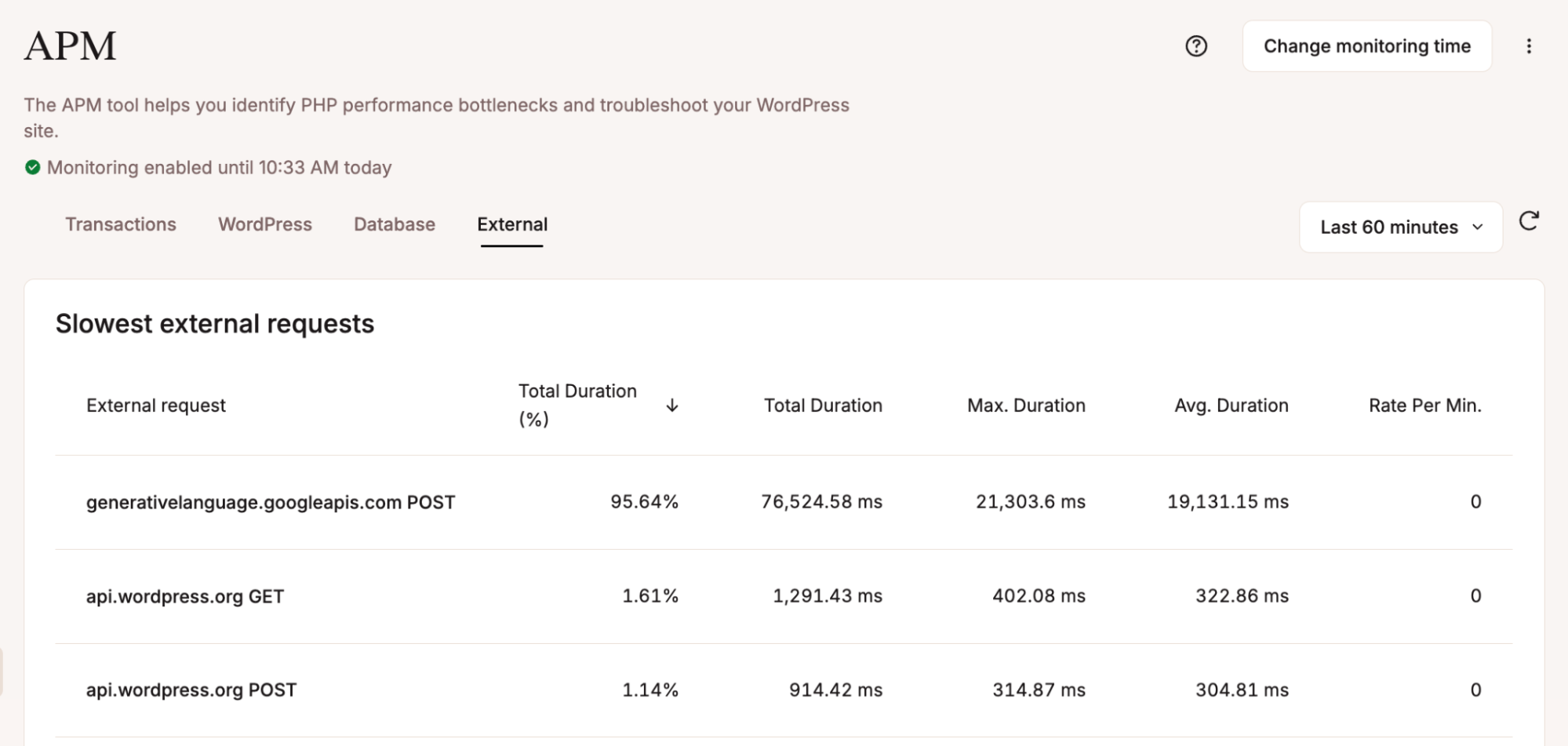 screenshot dello strumento Kinsta APM