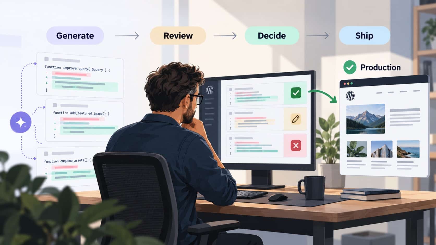 Generate, Review, Decide, and Ship.