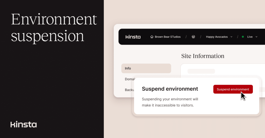 An illustration representing the Suspend Environment dialog in MyKinsta.